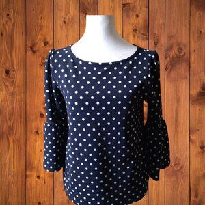 Green Envelope Women’s Small Pullover Blue Polka Dot Blouse Top 3/4 Bell Sleeves